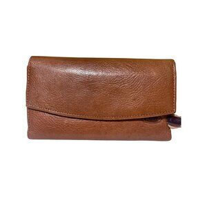 Vintage Rolfs Brown Leather Womens Checkbook Wallet With Card Slots & Snap Closu